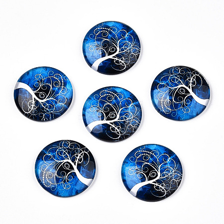 Half Round/Dome Tree Pattern Glass Flatback Cabochons for DIY Projects LS-GGLA-Q037-25mm-M28-10-1