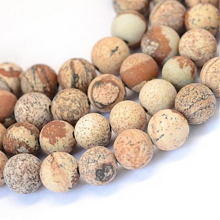 Frosted Natural Picture Jasper Round Bead Strands G-E334-10mm-26-1