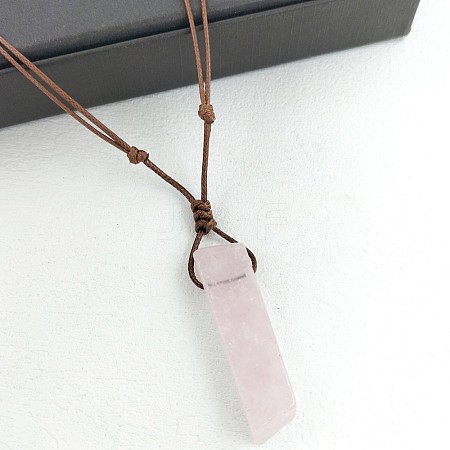 Natural Rose Quartz Rectangle Pendant Necklaces FS-WGC5719-02-1