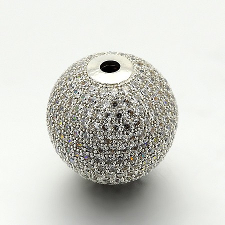 Brass Micro Pave Cubic Zirconia Round Beads ZIRC-M039-13P-RS-1