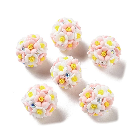Luminous Polymer Clay Rhinestone Flower Beads RESI-C048-01D-1