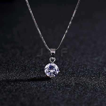 Fashion Real 18K Platinum Plated Alloy Austrian Crystal Round Pendant Necklaces NJEW-DD0001-56B-1