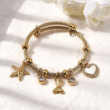 304 Stainless Steel Charm Bangles for Women BJEW-Z141-01G-1