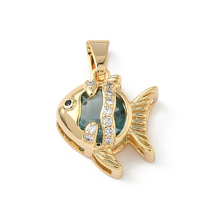 Brass Micro Pave Cubic Zirconia Fish Charms KK-Z136-49G-03-1