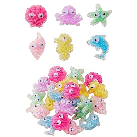 22Pcs 6 Style Oceanic Animal Resin Cabochons CRES-SZ0001-23-1