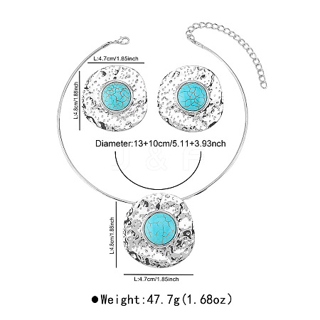 Alloy & Synthetic Turquoise Pendant Necklaces & Stud Earrings Sets for Women FS-WG8DBDF-01-1