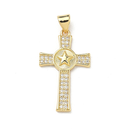 Brass Micro Pave Clear Cubic Zirconia Pendants KK-P350-16G-03-1