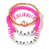 Teachers' Day Plastic Letter Inspire Teach Polymer Clay Heishi Beaded Stretch Bracelet Sets IE3330-1-1