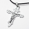 Couples Leather Alloy Cross Pendant Necklaces X-NJEW-L401-35-2