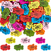 98Pcs 7 Colors Printed Wood Beads WOOD-SC0001-68-1