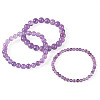 3Pcs Natural Amethyst Beads Stretch Bracelets for Women BJEW-TAC0033-3