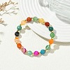 8MM Faceted Round Natural Agate(Dyed & Heated) and Brass Beaded Stretch Bracelets for Women BJEW-JB14031-1