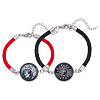 1 Set 2Pcs Valentine's Day Luminous 304 Stainless Steel Glass Flat Round Link Bracelet Sets BJEW-LP0001-35C-1