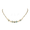 Rondelle Natural Larimar & Natural Cultured Freshwater Pearl Beaded Necklaces with 304 Stainless Steel Satellite Chains NJEW-JN06641-2