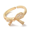 Bowknot Brass Micro Pave Clear Cubic Zirconia Open Cuff Rings for Women RJEW-C098-25G-2