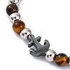 Natural Tiger Eye & Synthetic Magnetic Hematite Anchor Beaded Bracelet BJEW-P339-01P-04-2