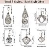10Pcs 5 Styles Tibetan Style Brass Cage Pendants KK-SC0004-33-2