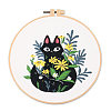 Cat & Plant Pattern DIY Embroidery Kits DARK-PW0001-155C-1