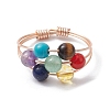 Natural & Synthetic Mixed Gemstone Round Beaded Chakra Theme Fringer Ring RJEW-TA00107-4