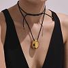 304 Stainless Steel Teardrop Pendant Adjustable Black Leather Cord Slider Necklaces for Women WG7319D-01-1
