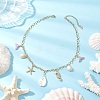 3Pcs 3 Styles Alloy Enamel Whale Tail Starfish & Natural Shell Teardrop Pendant 304 Stainless Steel Cable Chain Necklaces for Women NJEW-JN05407-4