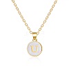 Alloy White Enamel Flat Round with Letter Pendant Necklaces FS-WG63565-21-1