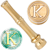 1Pc Golden Tone Brass Wax Seal Stamp Head with Bamboo Stick Shaped Handle STAM-CP0001-04H-1