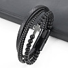 Leather Cord Multi-starand Bracelet PW-WG46246-04-1