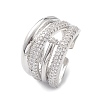 Clear Cubic Zirconia Flower Open Cuff Ring RJEW-C056-10P-1