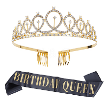 Iron with Glass Rhinestone Birthday Crown Shoulder Strap Sets AJEW-WH0180-16