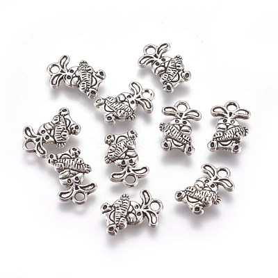 Tibetan Style Rabbit Alloy Charms TIBEP-A14170-AS-RS-1