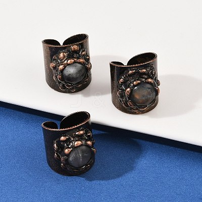 Brass with Natural Labradorite Cuff Rings RJEW-Z112-02R-02-1
