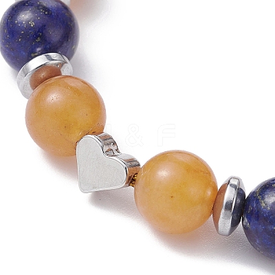 Natural Red Aventurine & Lapis Lazuli & Brass Heart Braided Bead Bracelet BJEW-JB09703-01-1