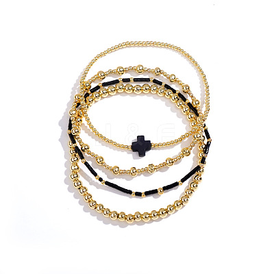 4Pcs Gothic Brass Cross Stretch Bracelet Sets YK6983-1-1