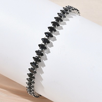 304 Stainless Steel Pave Horse Eye Jet Rhinestone Slider Bracelets for Women BJEW-G779-01P-1