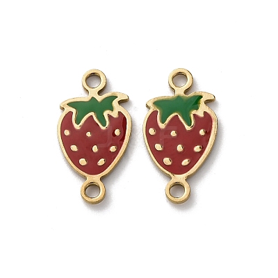 304 Stainless Steel Enamel Strawberry Connector Charms STAS-A121-02G-01-1