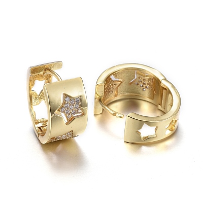 Brass Micro Pave Cubic Zirconia Huggie Hoop Earrings EJEW-K083-40G-B-1