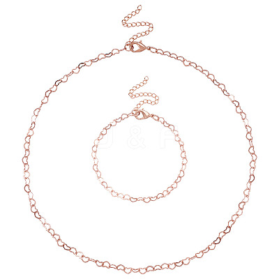 1 Set Brass Heart Link Chain Bracelets & Necklace SJEW-TA0001-04-1