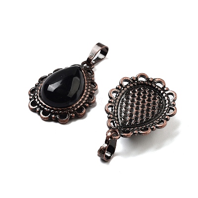 Natural Obsidian Teardrop Pendants G-K363-01R-19-1