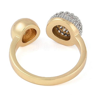 Round Brass Micro Pave Clear Cubic Zirconia Open Cuff Ring for Women RJEW-Q819-11G-1