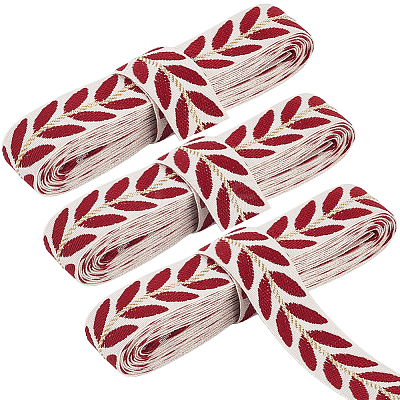 3 Yards Polyester Leaf Jacquard Ribbons LS-SRIB-WH20020-020F-1
