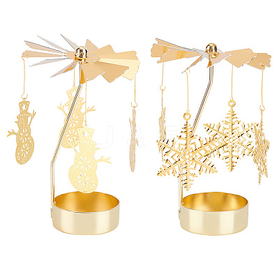 2 Sets 2 Style Iron Rotating Snowflake & Snowman Candlestick Tealight Candle Holder Sets DJEW-FG0001-32-1