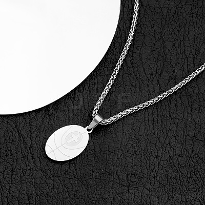 Sports 304 Stainless Steel Cross Oval Pendant Necklaces WG153EA-04-1