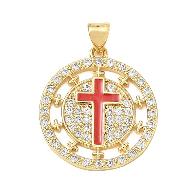 Religion Cross Brass Micro Pave Clear Cubic Zirconia Pendants CU-CBA83A6-03A-G03-1
