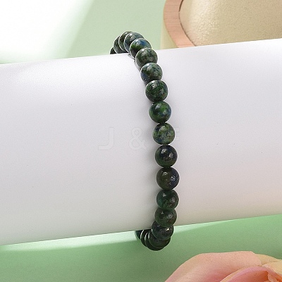 Natural Chrysocolla and Lapis Lazuli Round Bead Stretch Bracelets BJEW-L593-D03-1