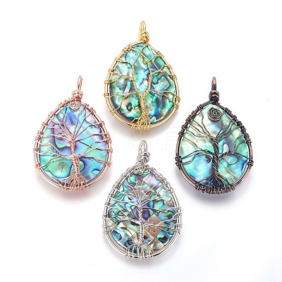 Abalone Shell/Paua ShellWire Wrapped Big Pendants SSHEL-L008-58-1