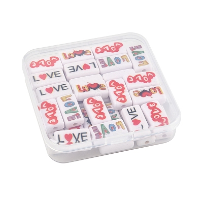 40Pcs 4 Colors Printed  Opaque Acrylic Beads OACR-FS0004-05-1