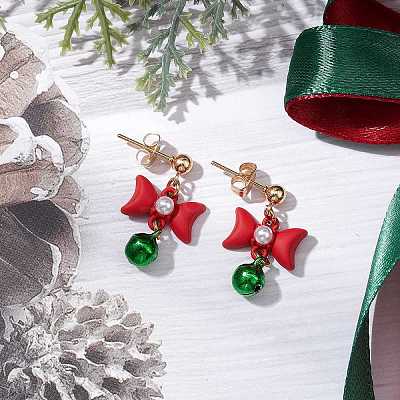 Bowknot Alloy with Acrylic & Brass Bell Stud Dangle Earrings EJEW-JE06092-1