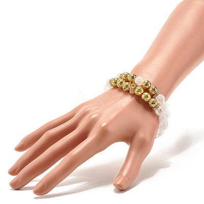 Natural Crackle Quartz & Lava Rock Round Beads Stretch Bracelets Set BJEW-JB07206-1