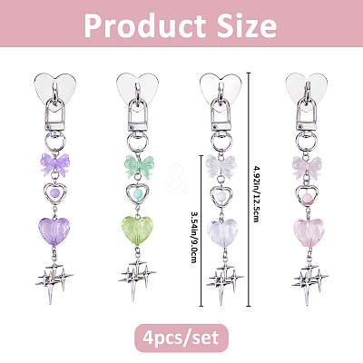 4Pcs Heart Acrylic Pendant Decorations HJEW-FH00282-1